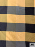 Plaid Yarn-Dyed Silk Shantung - Navy / Biscotti Yellow / Antique Gold