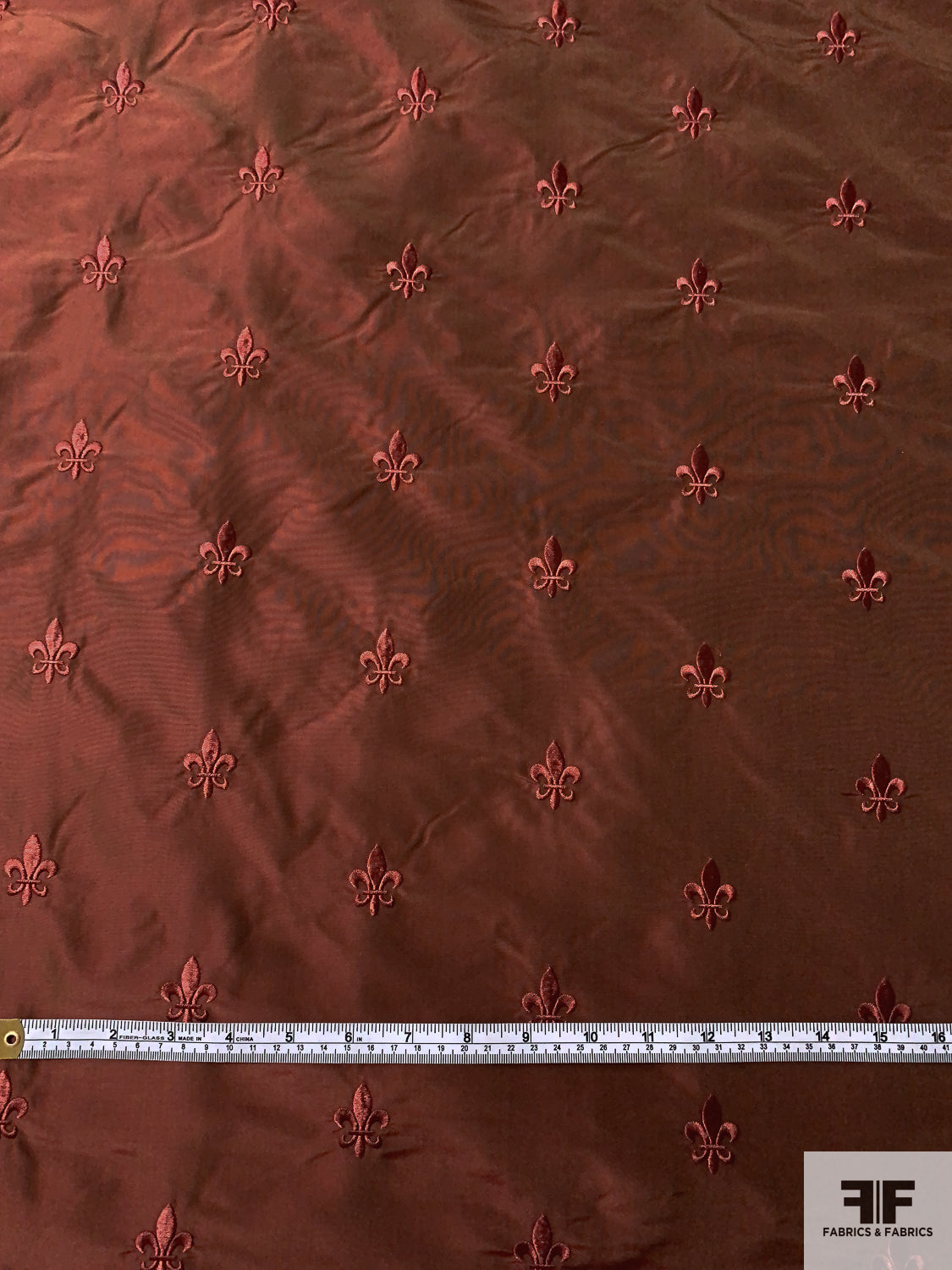 Chocolate Brown Iridescent Faux Taffeta Silk Floral Embroidery Fabric