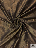 Fleur-de-Lis Embroidered Iridescent Silk Taffeta - Antique Bronzey-Taupe
