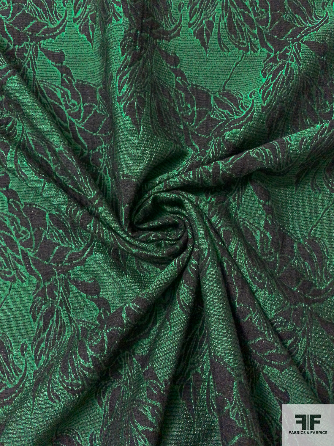Floral Textured Brocade - Green / Black - Fabric by the Yard Floral Textured Brocade - Green / Black - Fabric by the Yard
