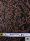Regal Floral Vine Textured Stretch Brocade with Sheen - Brown / Black