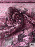 Metallic Tulle with Floral Sequins Design - Pink / Black / Silver