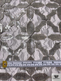 Novelty Tulle with Sequins in Star-Medallion Design - Grey / Black / Gold