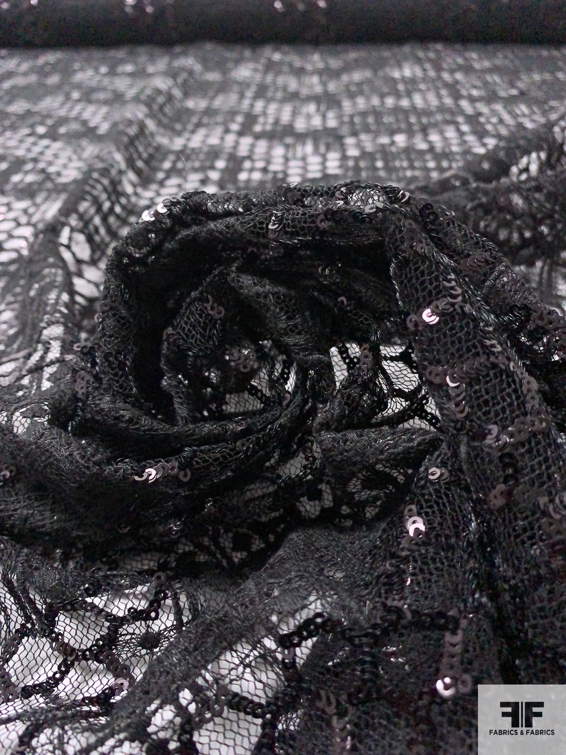 Embroidered Novelty Tulle with Sequins Design - Black