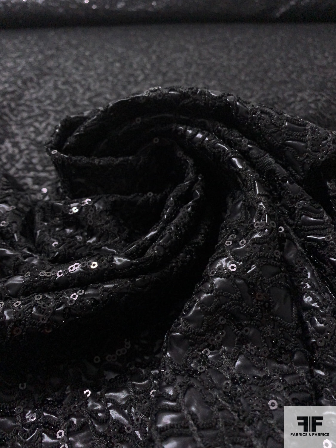 Embroidery and Sequins Bonded on Tissue Fabric - Black