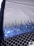 Tulle with Border Pattern Sequins and Payettes - Blue / Black