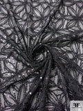 Floral Embroidered Tulle with Sequins and Beads - Black