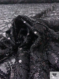 Floral Embroidered Tulle with Sequins and Beads - Black