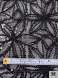 Floral Embroidered Tulle with Sequins and Beads - Black