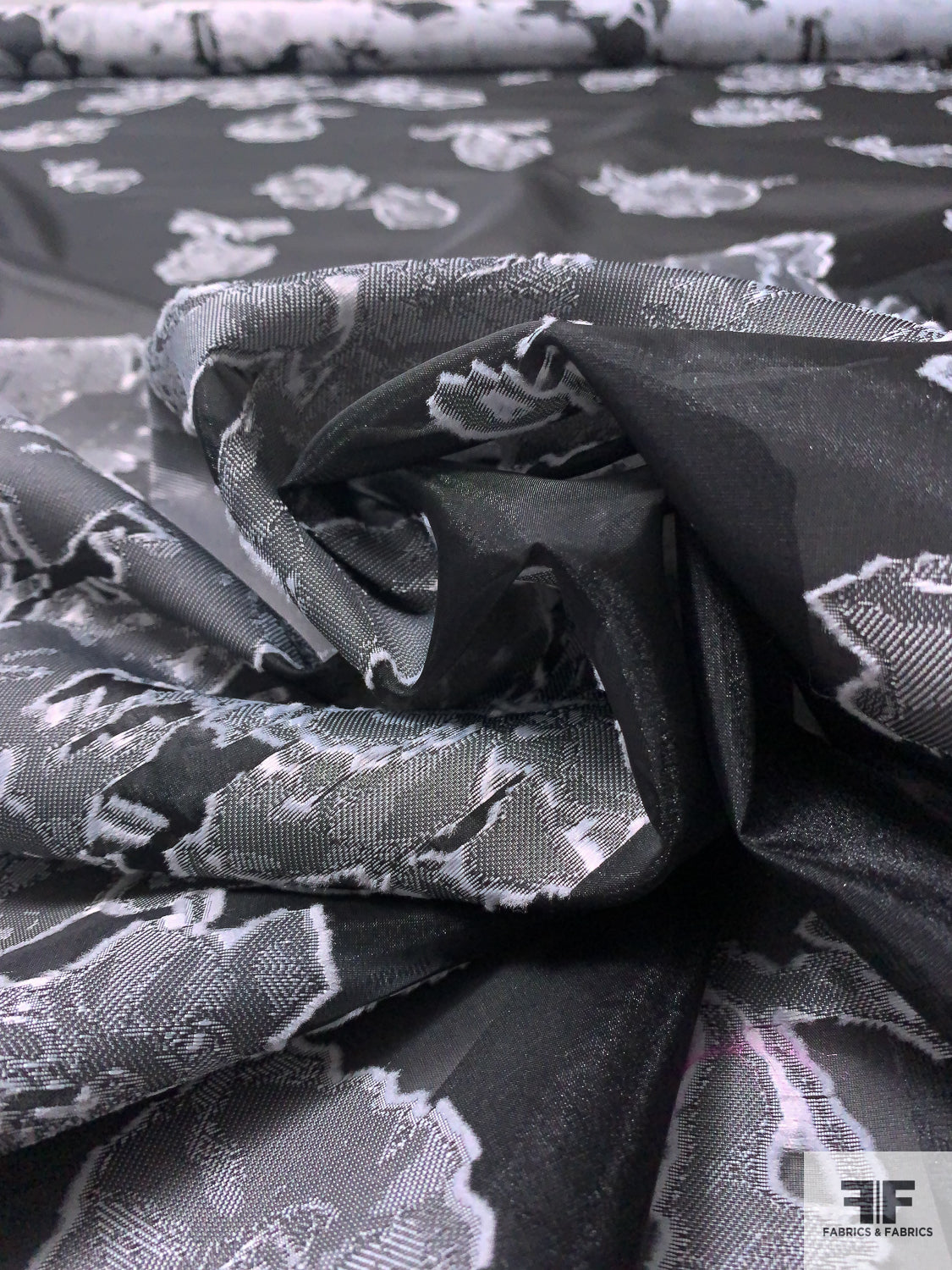 Floral Burnout Polyester Organza Panel - Light Grey / Black