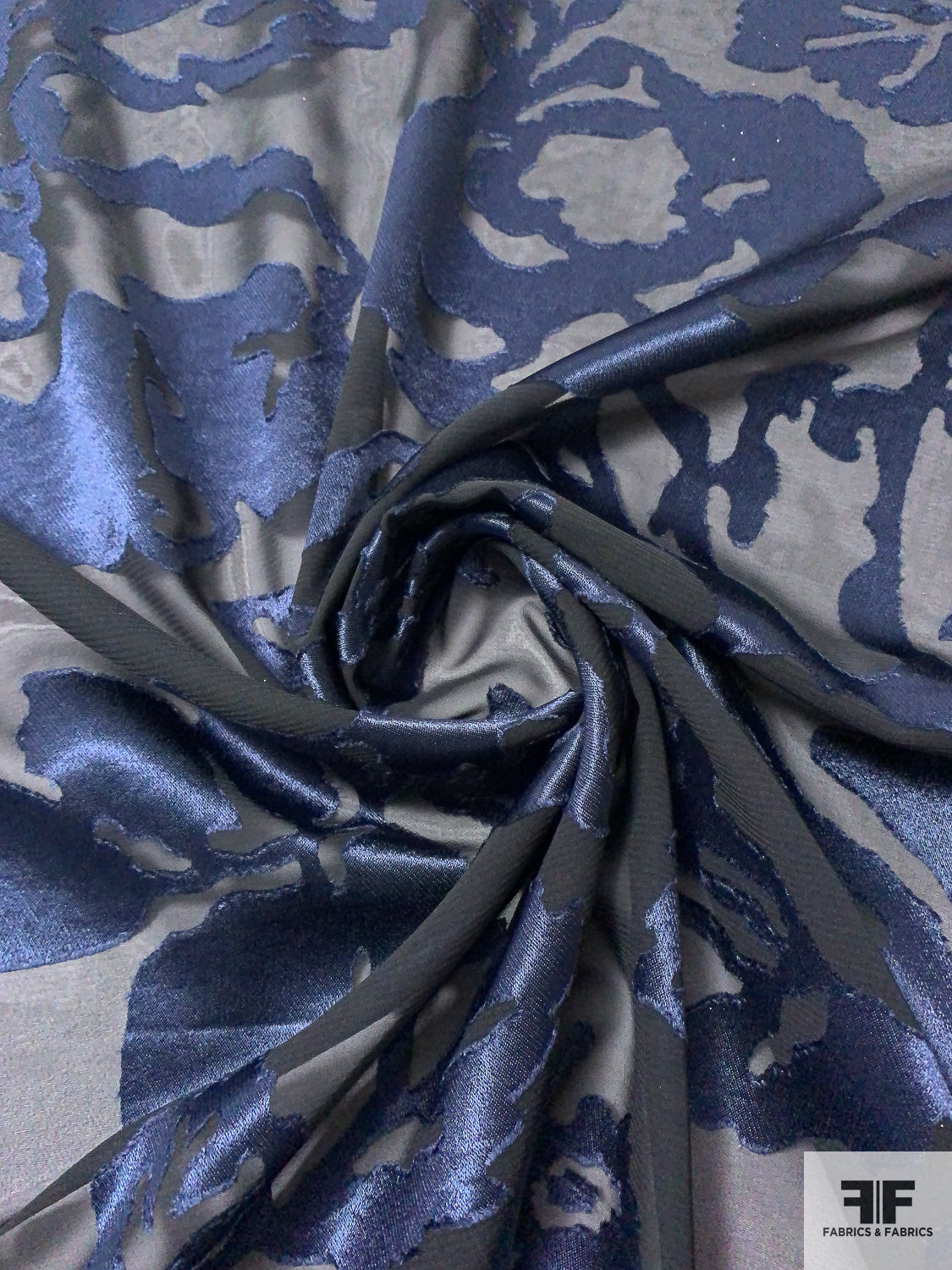Italian Floral Burnout Viscose Blend Chiffon - Navy / Black