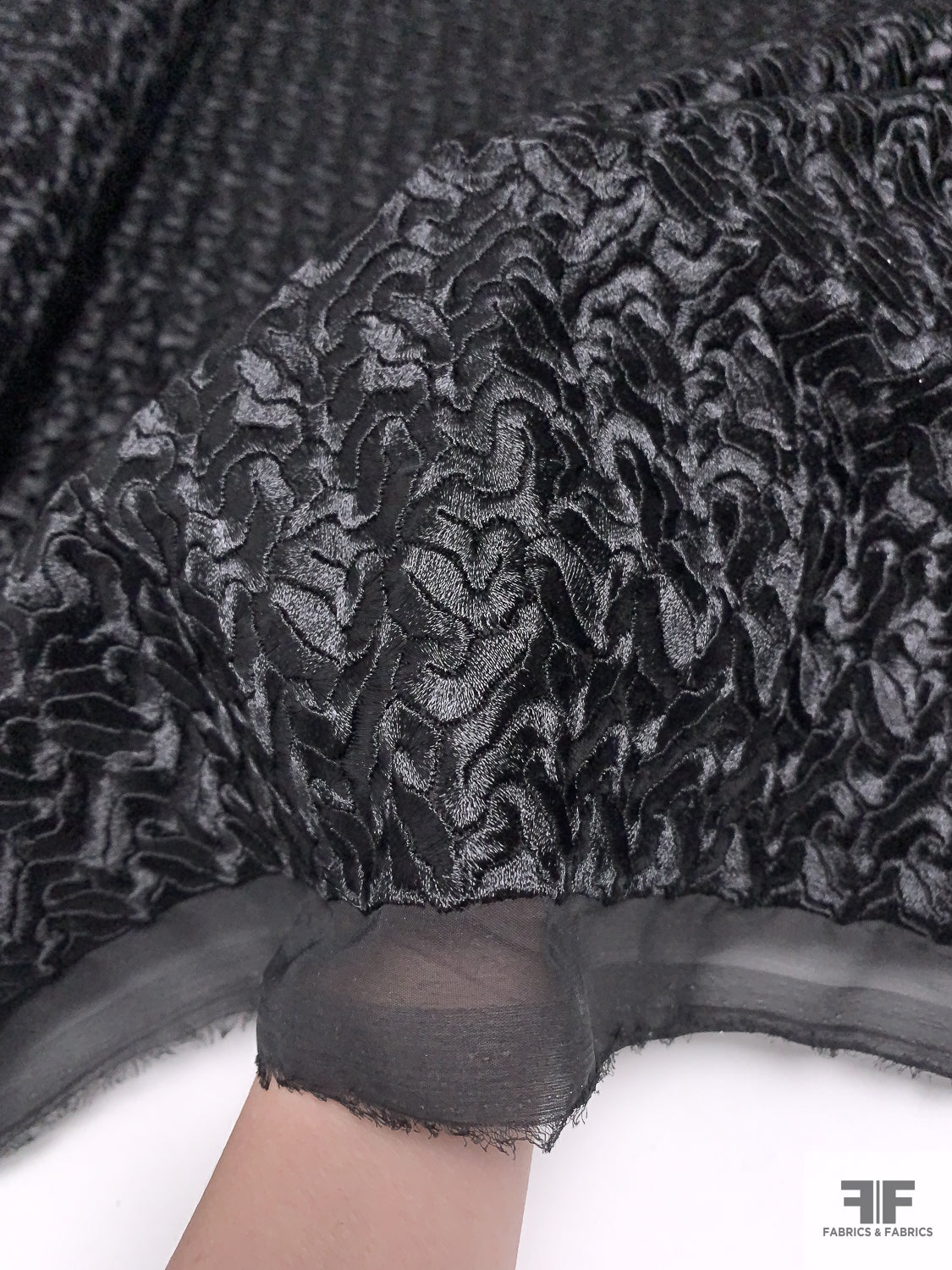 Heavily Embroidered Novelty Chiffon - Black