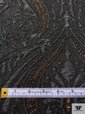 Damask Textured Metallic Brocade with Mechanical Stretch - Grey / Gold / Black