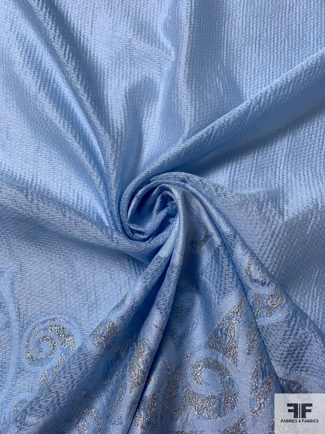 Italian Pique-Weave Novelty Organza Panel - Soft Blue / Silver