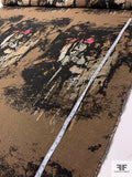 Italian Tiger Portrait Metallic Brocade Panel - Brown / Black / Silver / Pink