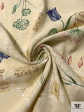 Floral and Script Writing Printed Linen - Cream / Multicolor