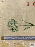 Floral and Script Writing Printed Linen - Cream / Multicolor