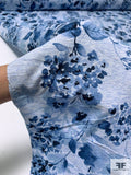 Floral Printed Stretch Rayon Jersey Knit - Blues / Off-White