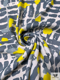 Graphic Printed Soft Rayon Satin - Yellow / Grey / Ivory