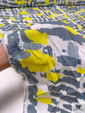 Graphic Printed Soft Rayon Satin - Yellow / Grey / Ivory