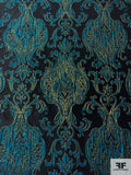 Damask Textured Metallic Brocade - Teal / Gold / Black