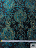 Damask Textured Metallic Brocade - Teal / Gold / Black