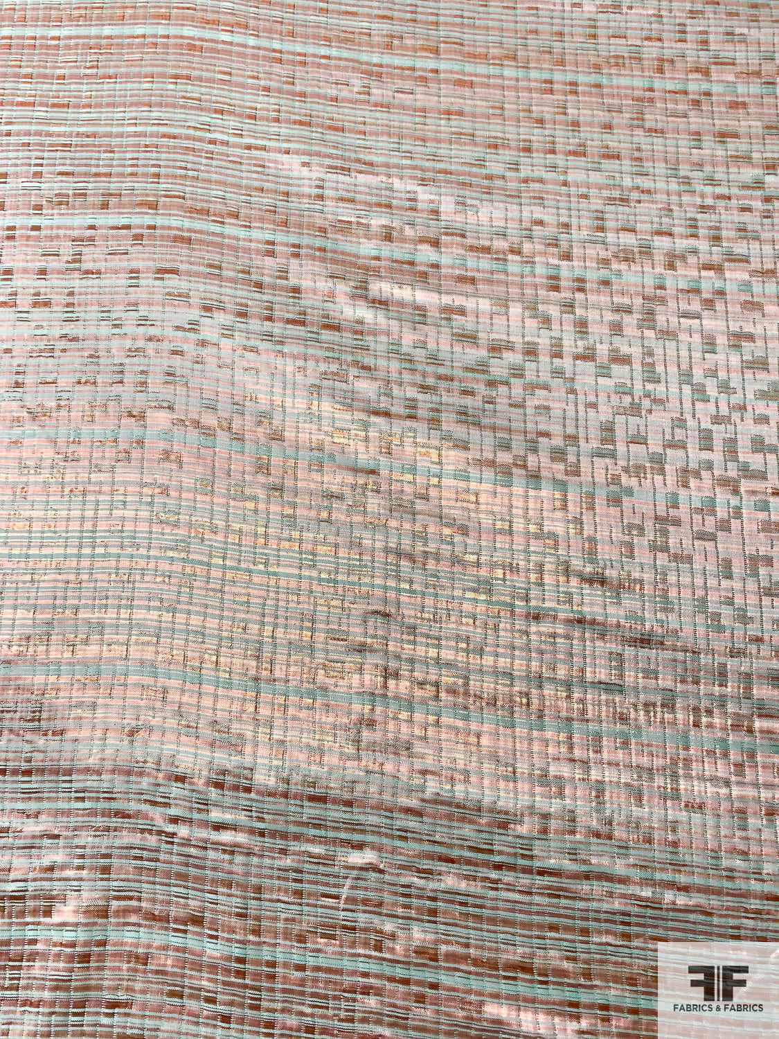 Brushstroke Striped Pixelated Metallic Brocade - Rose Gold / Minty Seafoam