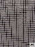 Windowpane Grid Stretch Brocade Suiting - Black / Light Ecru