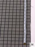 Windowpane Grid Stretch Brocade Suiting - Black / Light Ecru