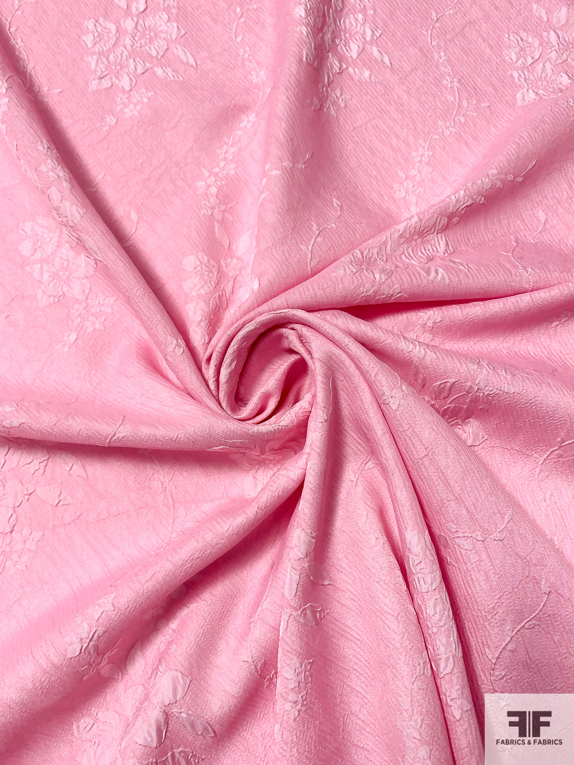 Floral Textured Lightweight Drapey Brocade - Pink