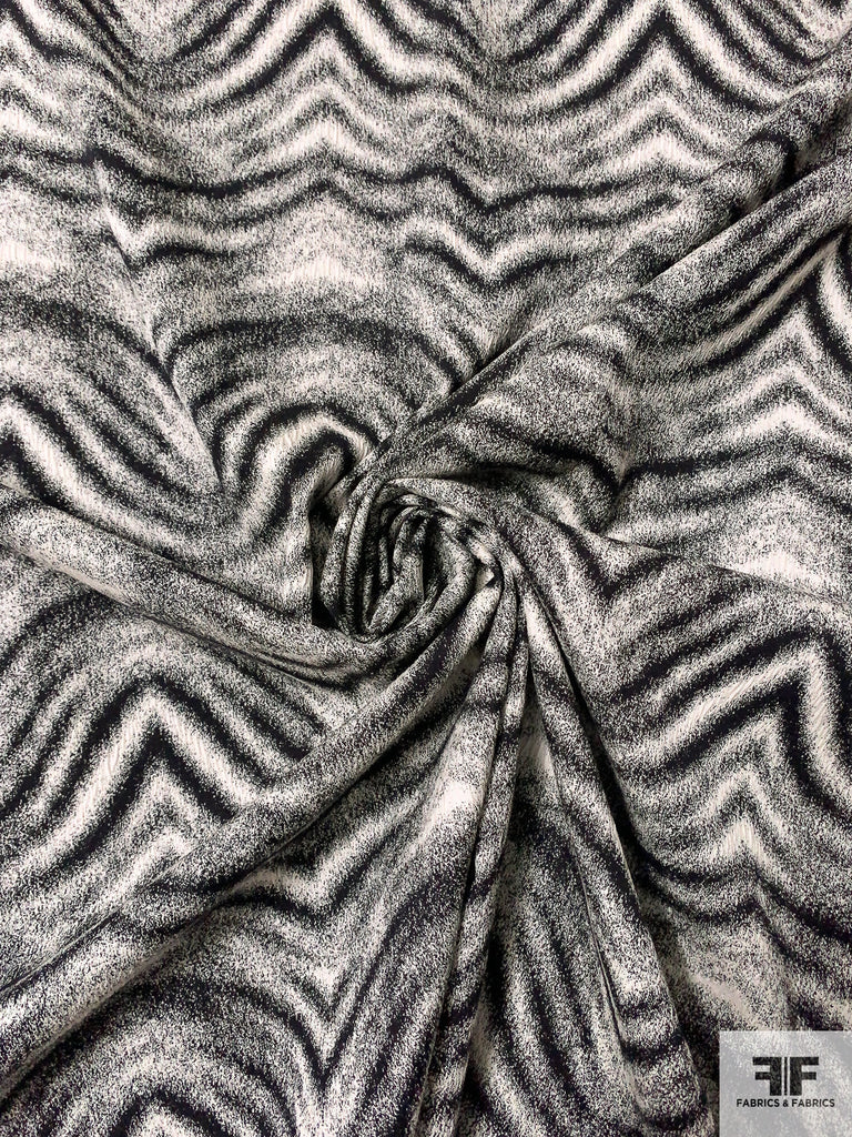 Italian Hazy Ripple Lines Stretch Brocade - Black/Light Cream | FABRICS ...