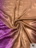 Regal Floral Foil Printed Silk Charmeuse - Purple / Camel / Brown / Gold