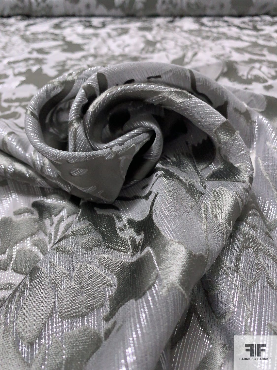 Lurex Pinstriped Floral Silk Chiffon Burnout - Grey / Silver