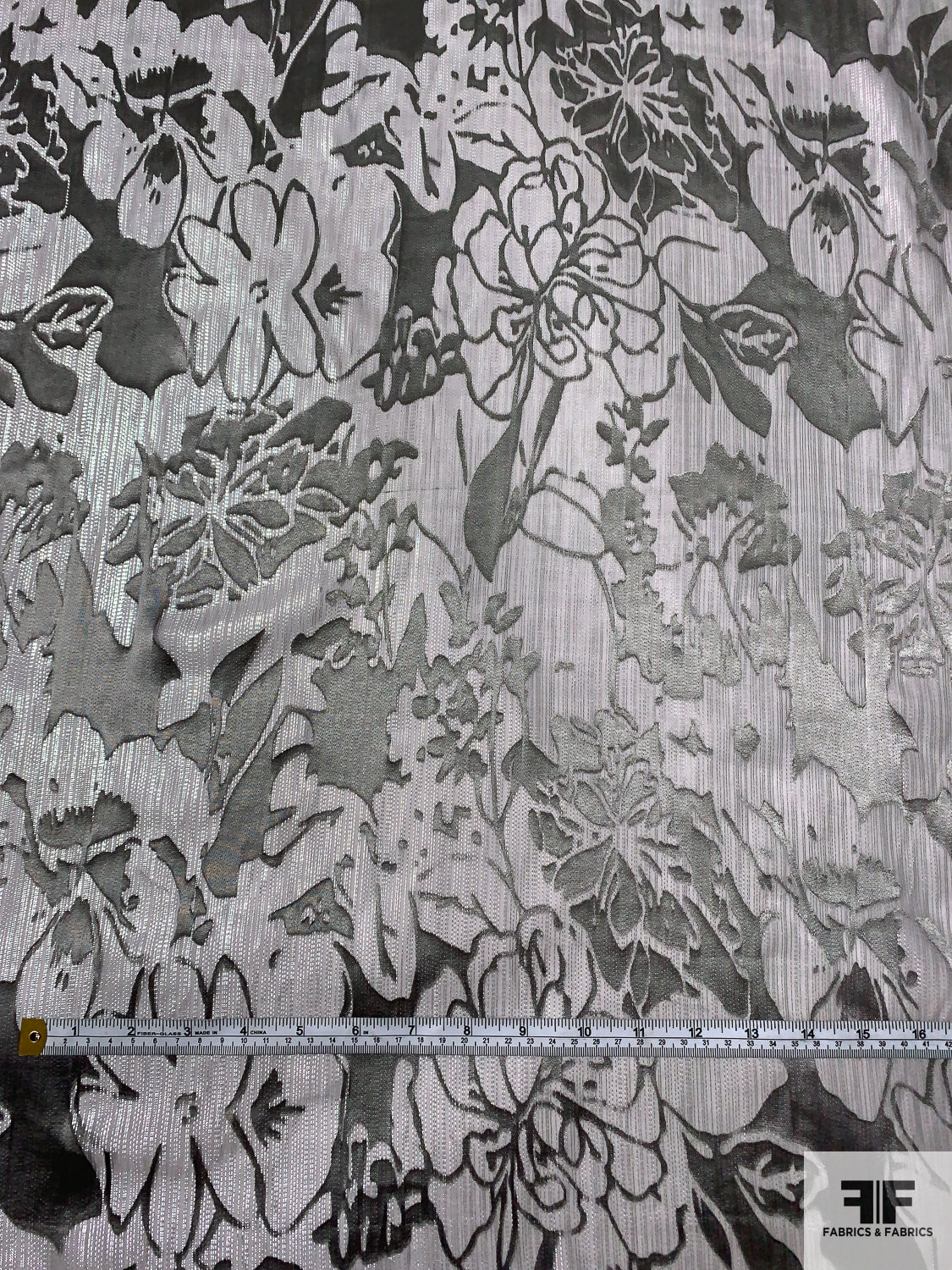 Lurex Pinstriped Floral Silk Chiffon Burnout - Grey / Silver