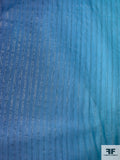 Lurex Pinstriped Ombré Printed Silk Chiffon - Blue / Silver / Gold