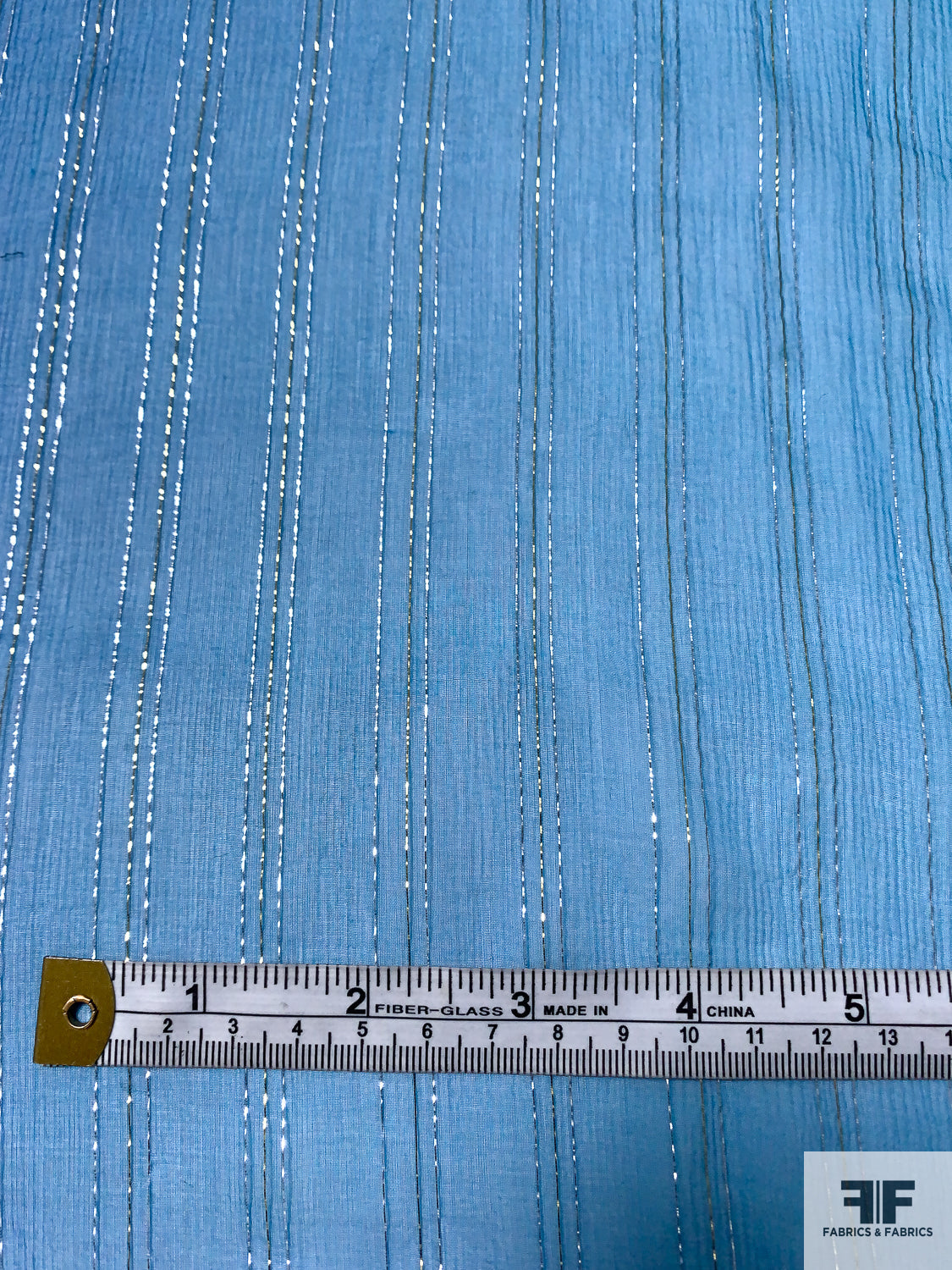 Lurex Pinstriped Ombré Printed Silk Chiffon - Blue / Silver / Gold