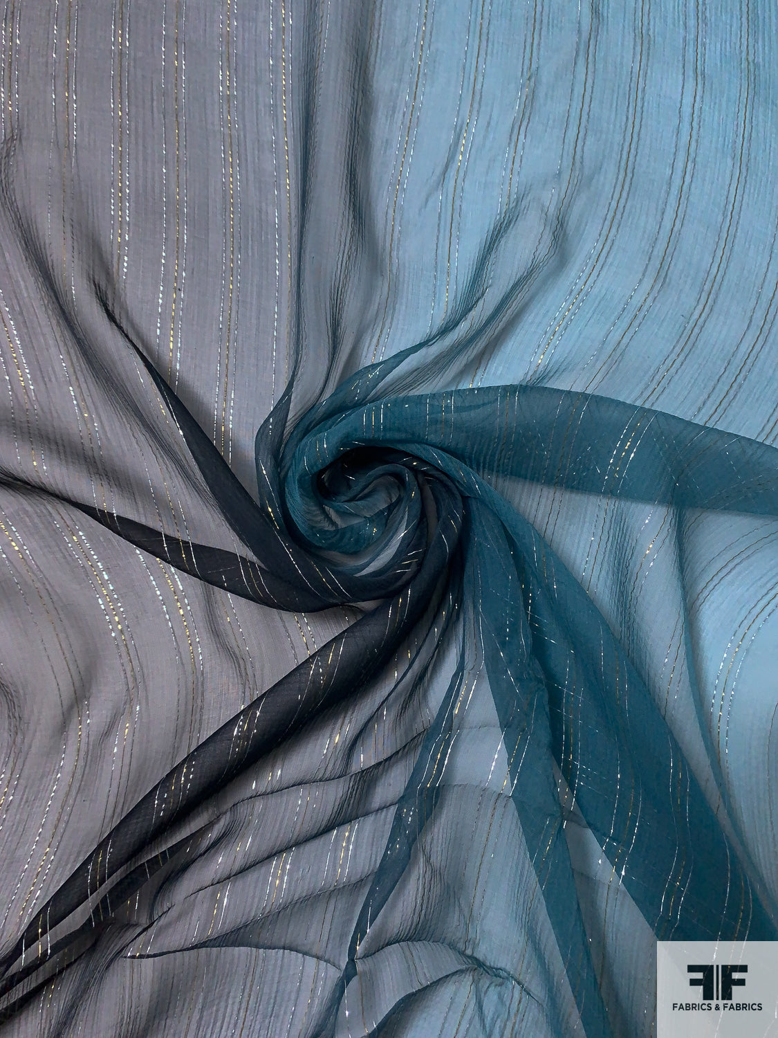 Lurex Pinstriped Ombré Printed Silk Chiffon - Black / Smokey Turquoise / Grey / Silver / Gold
