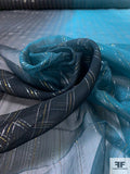 Lurex Pinstriped Ombré Printed Silk Chiffon - Black / Smokey Turquoise / Grey / Silver / Gold