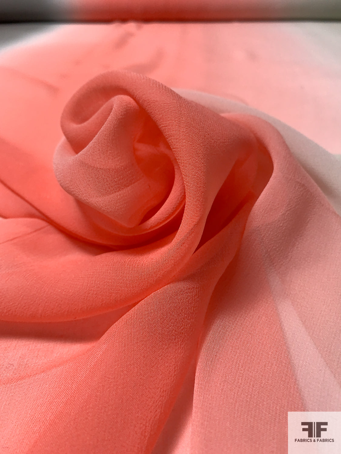 Ombré Printed Silk Chiffon - Lightest Sage / Pink-Coral / Taupe Brown