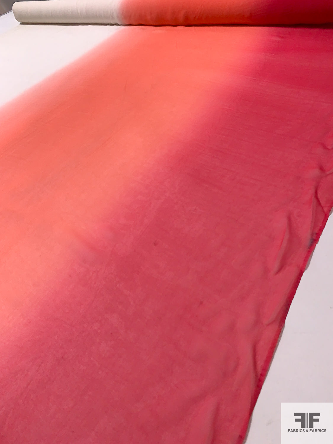 Ombré Printed Silk Chiffon - Raspberry Red / Pink-Coral / Off-White
