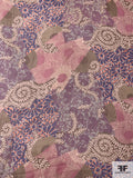 Floral Collage Printed Silk Chiffon - Purple / Dusty Rose / Brown / Blush