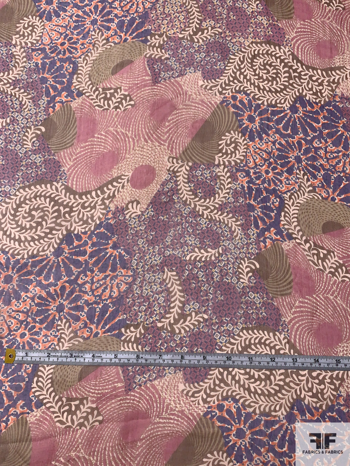 Floral Collage Printed Silk Chiffon - Purple / Dusty Rose / Brown / Blush