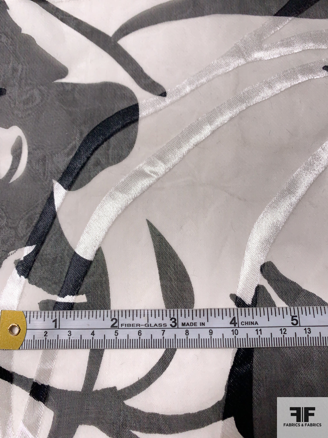 Leaf Stems Silhouette Printed Burnout Silk Chiffon - Black / Off-White