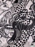 Multi-Pattern Printed Burnout Silk Chiffon - Black / Off-White