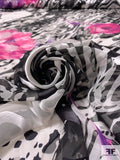 Exotic Watercolor Floral Printed Burnout Silk Chiffon - Berry Pink / Purple / Black / Off-White
