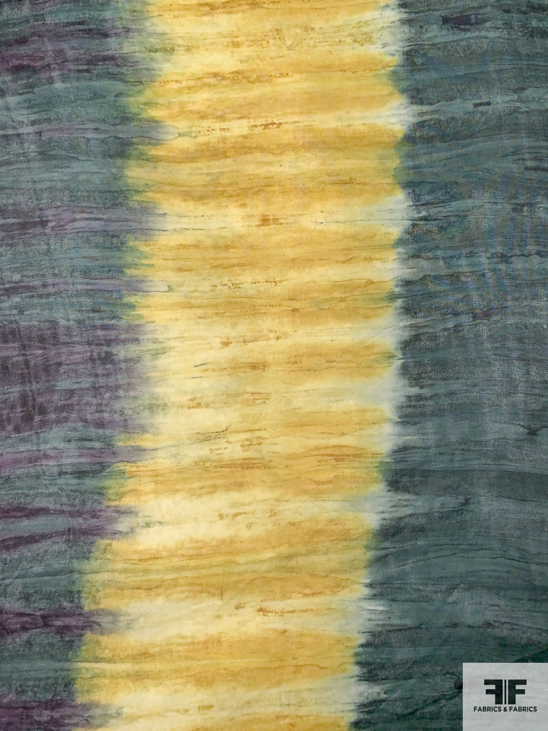 Watercolor Tie-Dye Printed Silk Chiffon - Yellow / Forest Teal / Magenta