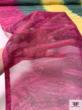 Watercolor Tie-Dye Printed Silk Chiffon - Yellow / Forest Teal / Magenta