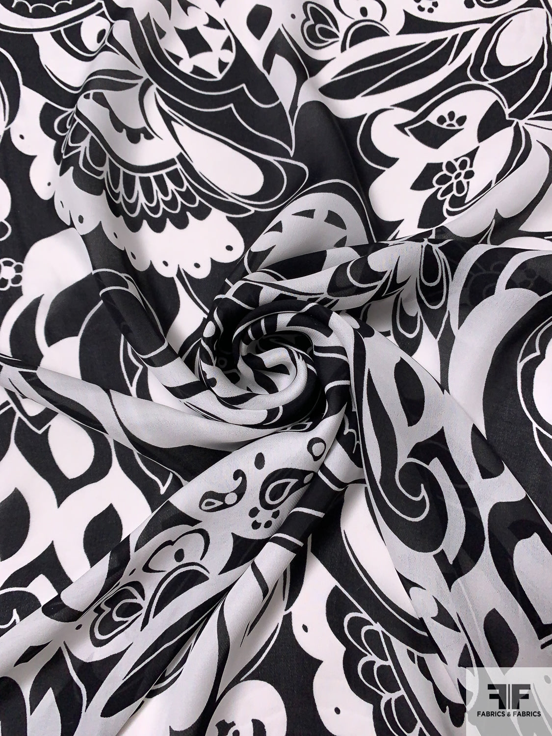 Groovy Paisley Printed Silk Georgette - Black / Off-White