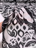 Groovy Paisley Printed Silk Georgette - Black / Off-White