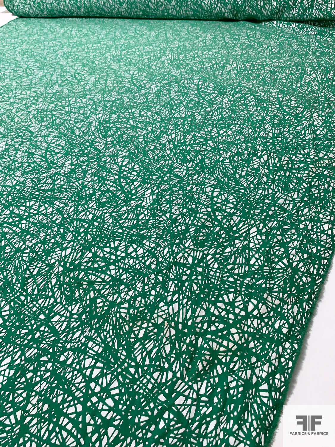 Web Lines Stretch Brocade - Green / White
